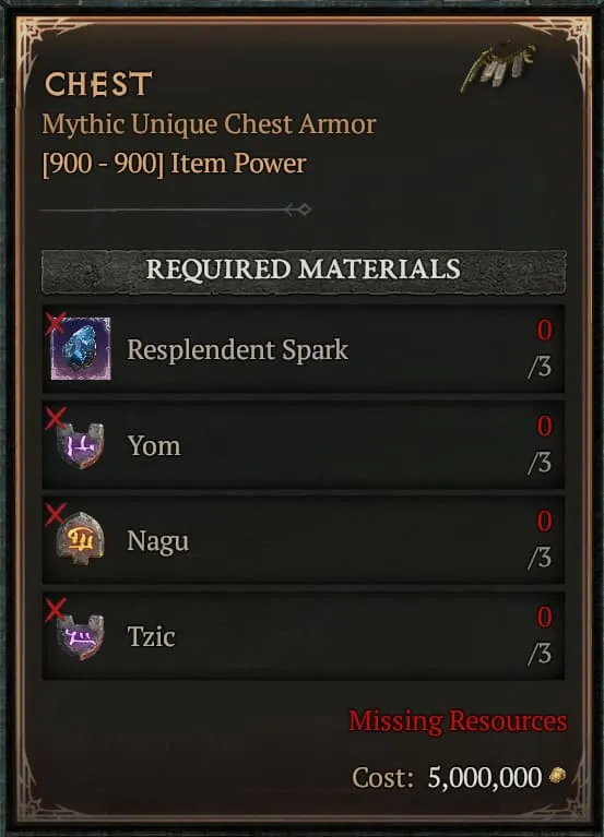 Chest [3 Yom+3 Nagu+3 Tzic - No Spark] | S15 Hell's Legacy SC