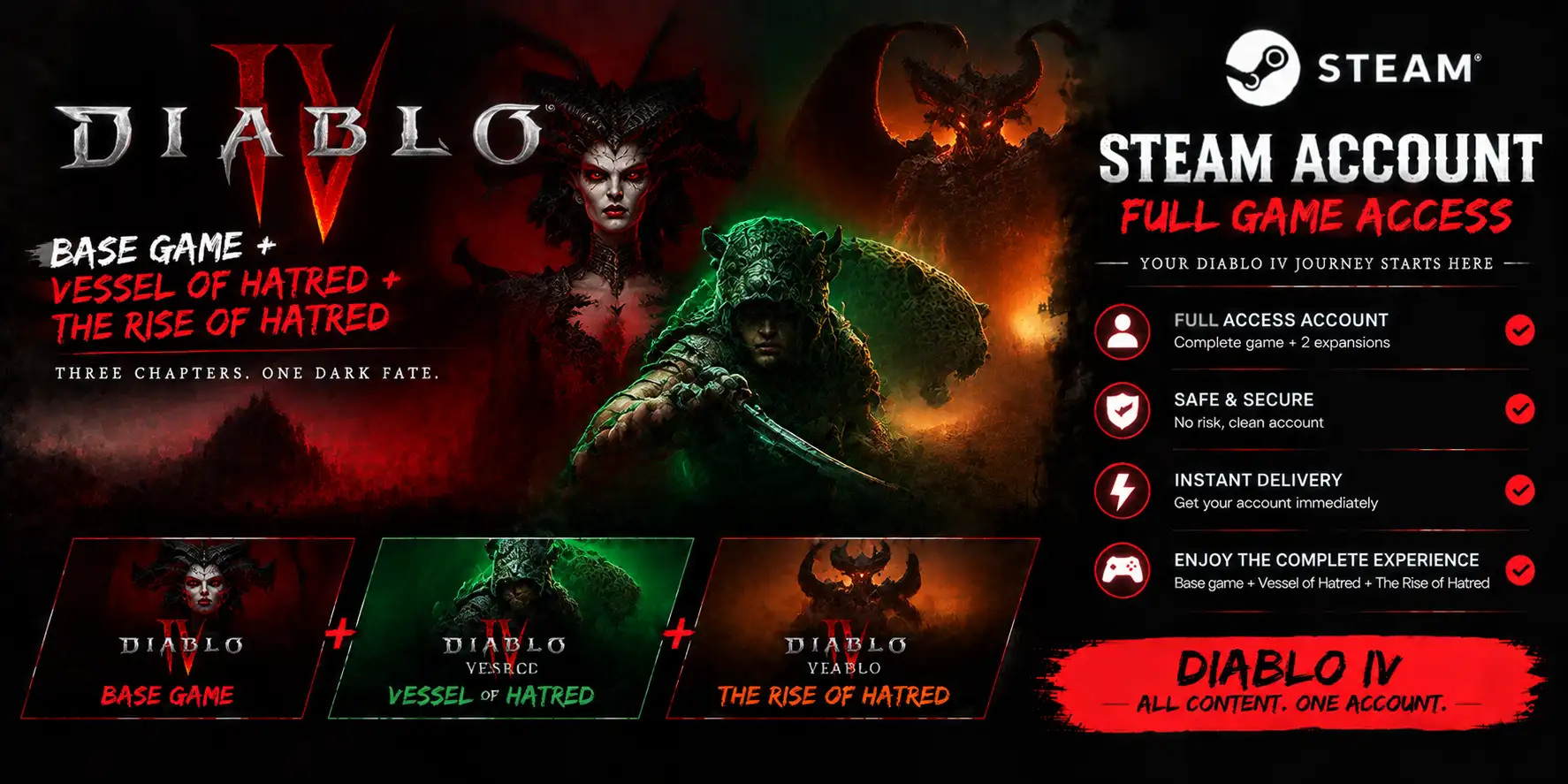 Diablo IV + LoH + VoH - Steam Account - Full Access | Global
