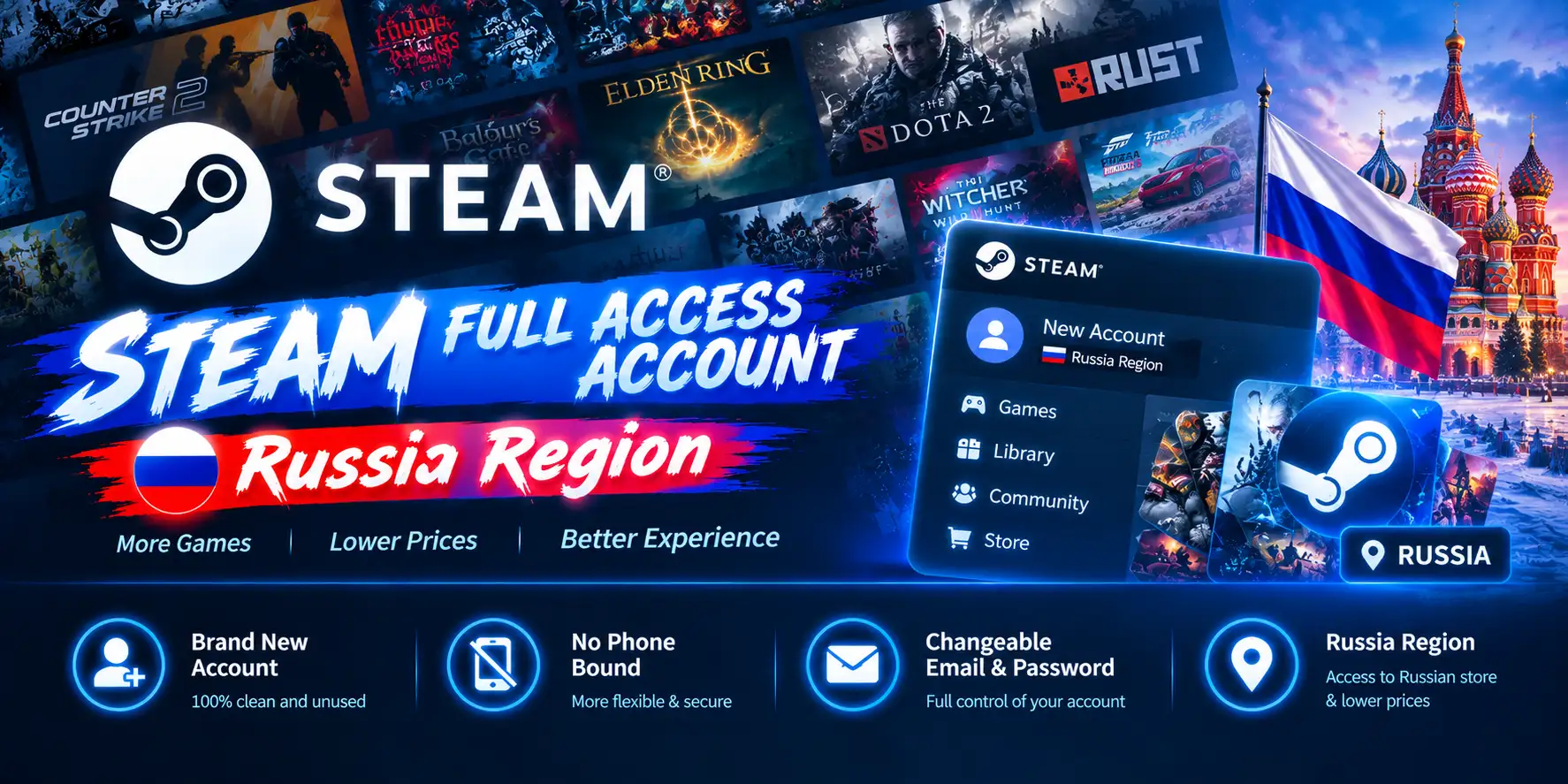 Steam Full Access Account - Russia Region | Global