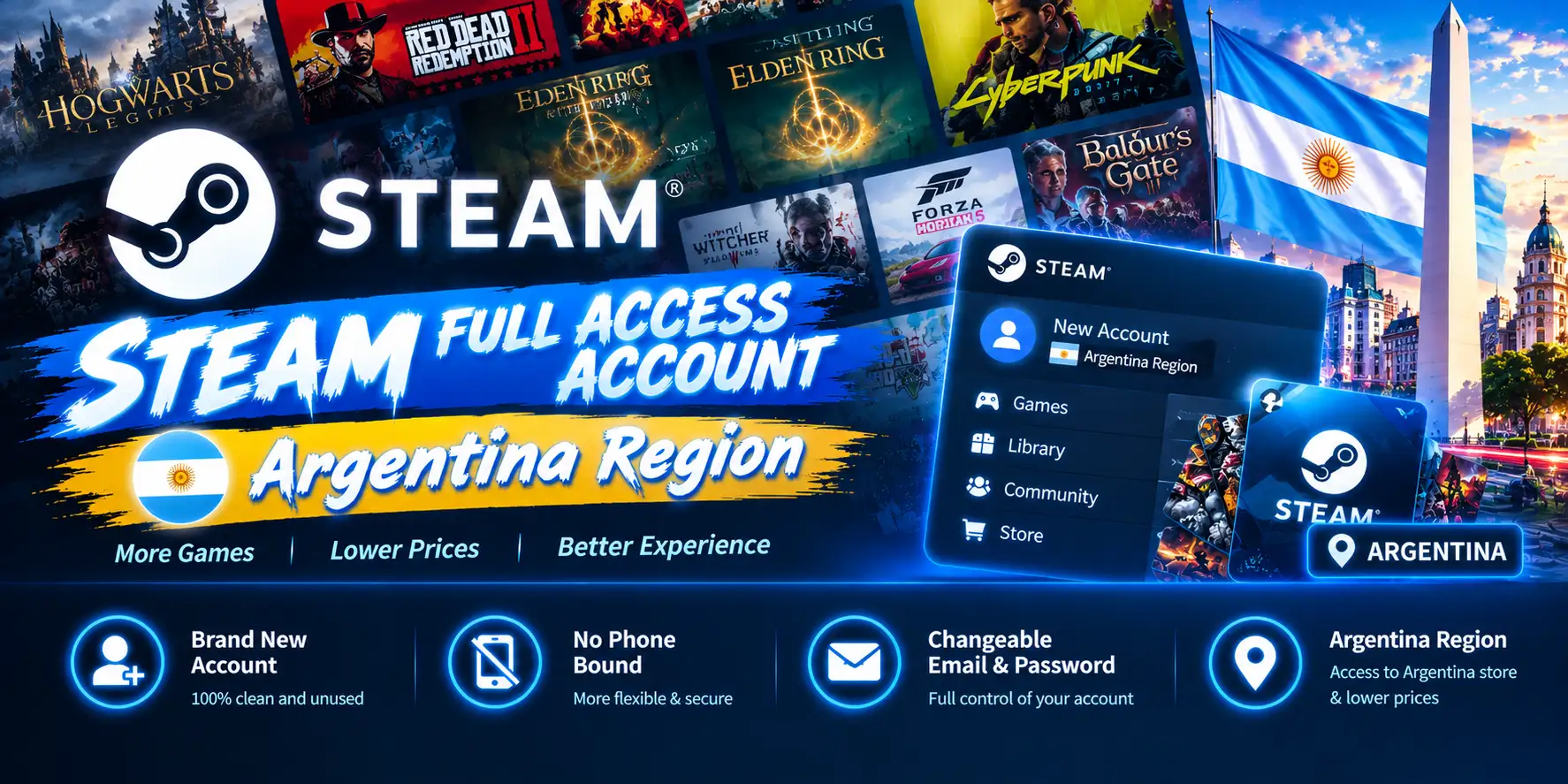 Steam Full Access Account - Argentina Region | Global