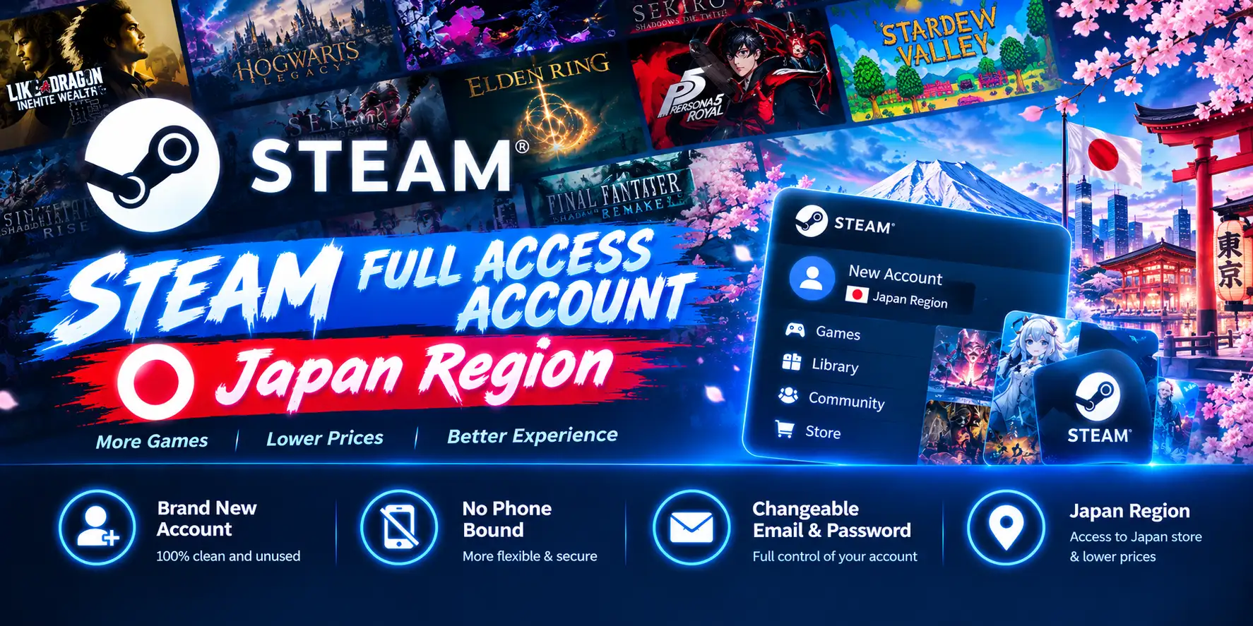 Steam Full Access Account - Japan Region | Global