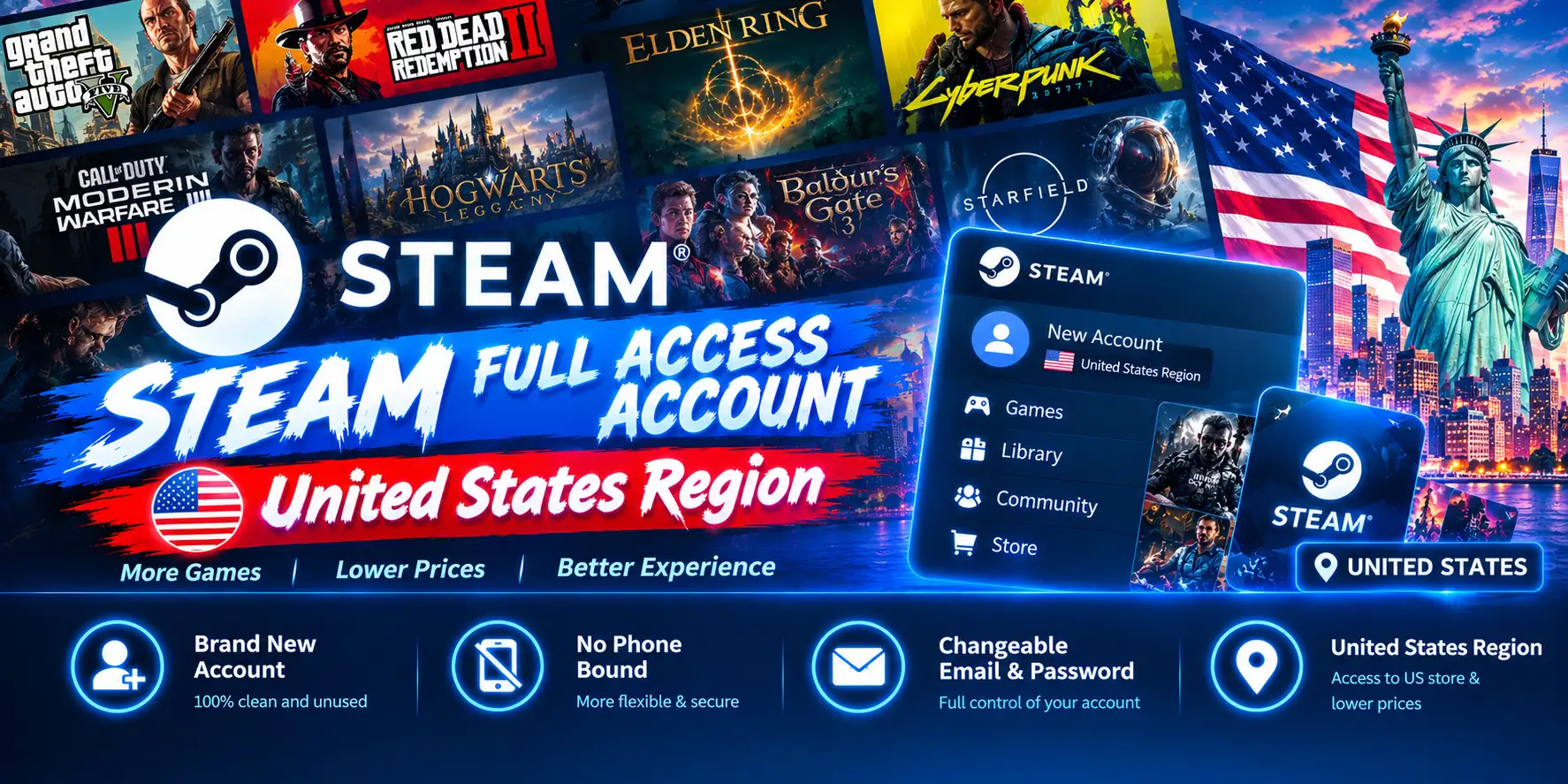 Steam Full Access Account - United States Region | Global
