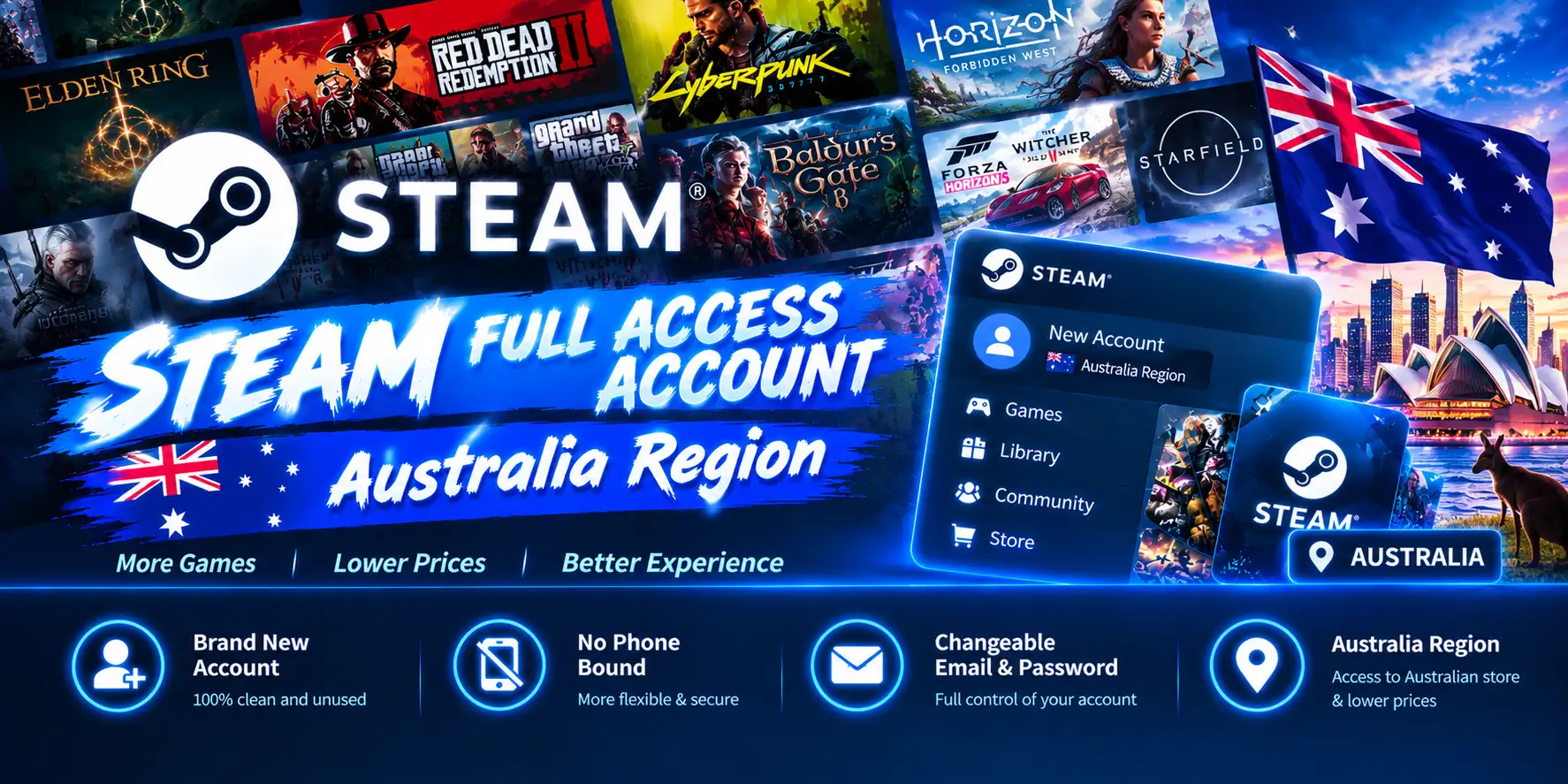 Steam Full Access Account - Australia Region | Global