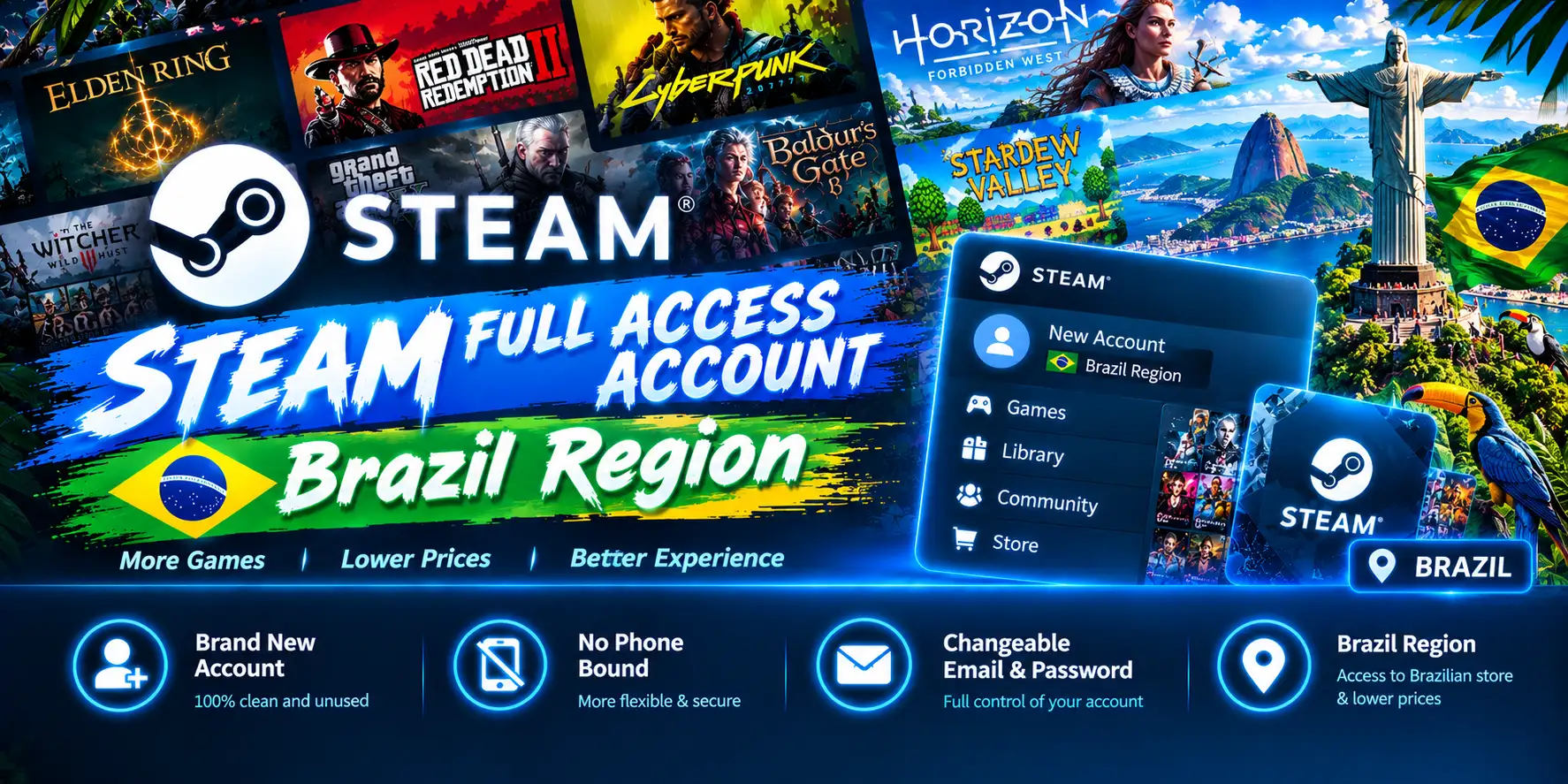 Steam Full Access Account - Brazil Region | Global