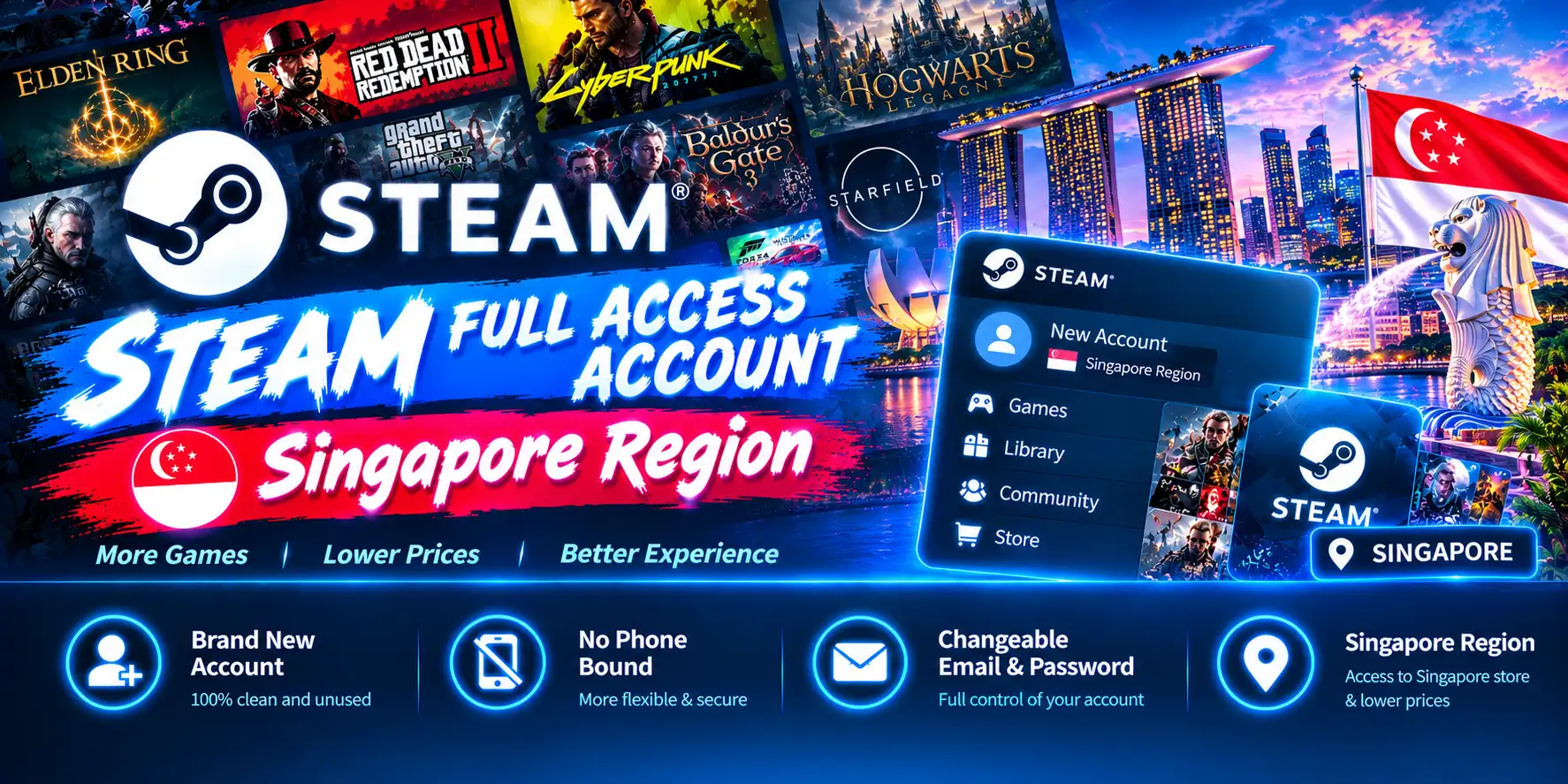 Steam Full Access Account - Singapore Region | Global