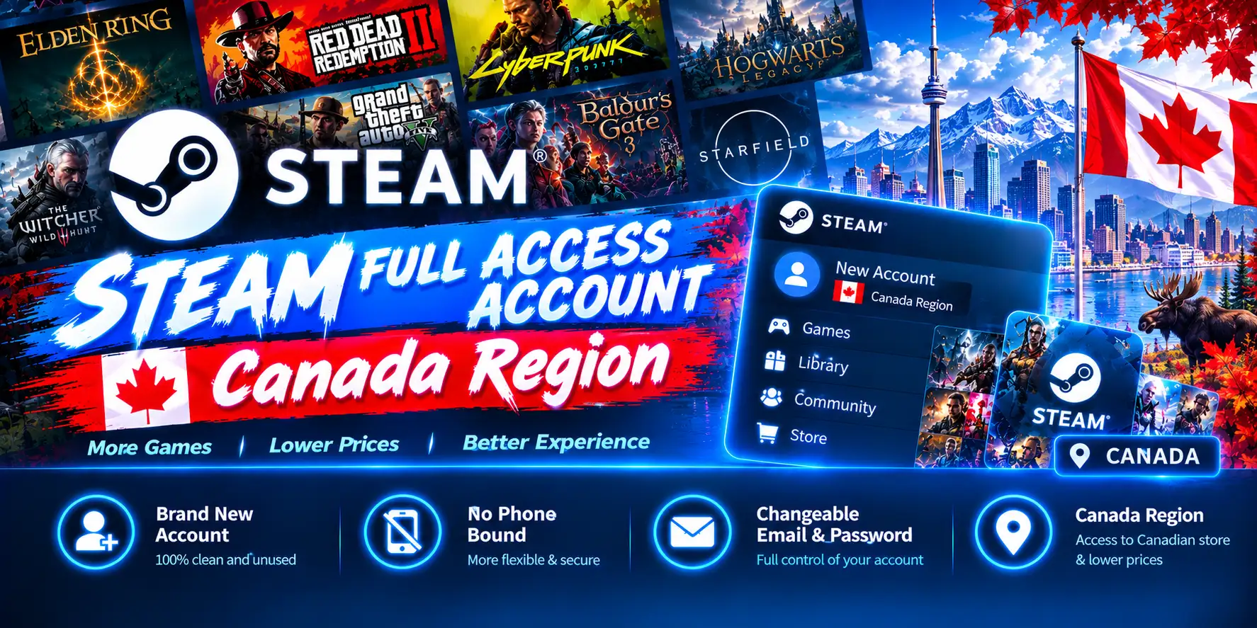 Steam Full Access Account - Canada Region | Global