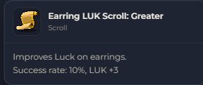 Earring LUK Scroll Greater | Global > Global MapleStory Classic World