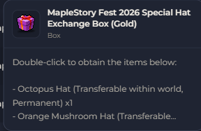 MapleStory Fest 2026 Special Hat Exchange Box (Gold) | Global > Global MapleStory Classic World