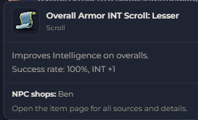 Overall Armor INT Scroll Lesser | Global > Global MapleStory Classic World